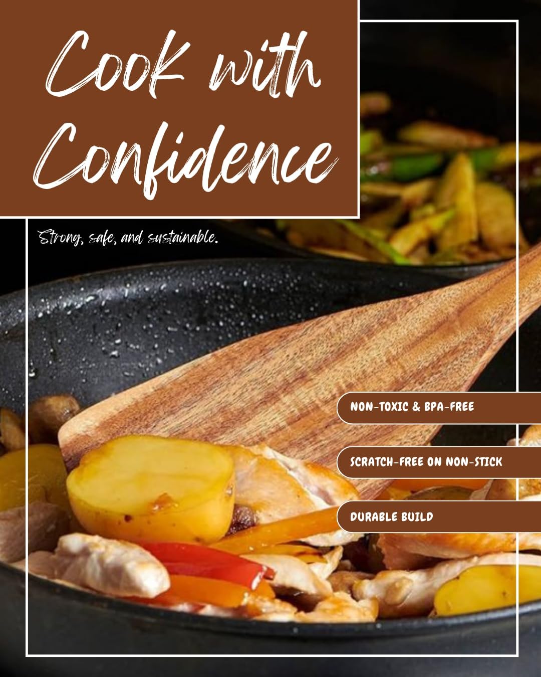 6-Piece Teak Wood Cooking Utensils Set – Wooden Spoons & Spatulas for Non-Stick Cookware – Eco-Friendly, Durable & Heat-Resistant Kitchen Utensils for Cooking & Serving
