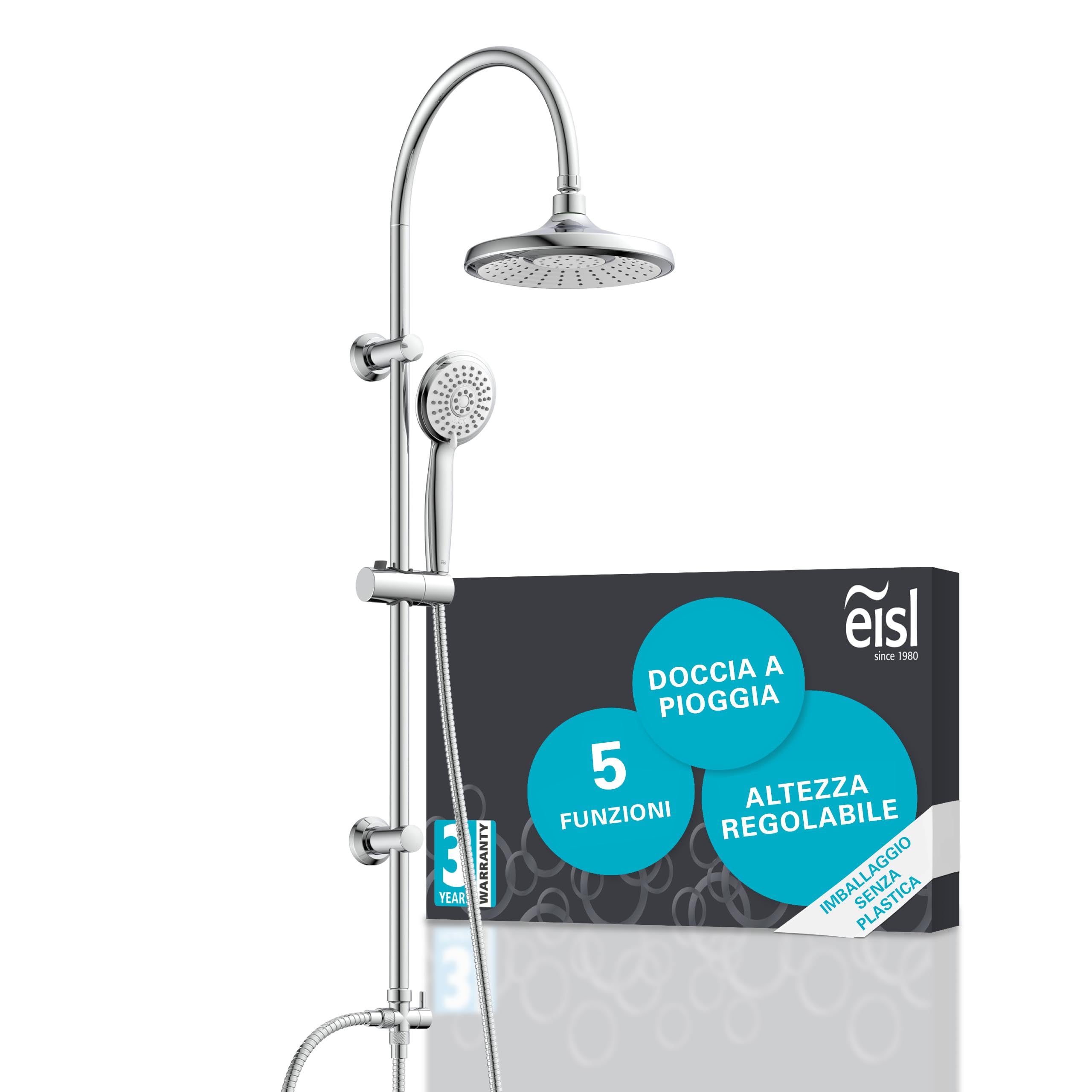 EISL PIOGGIA D'ESTATE DX1005CS-A, colonna doccia senza miscelatore, doccia con ampio getto a pioggia e doccetta, colonna doccia, ideale per il retrofit