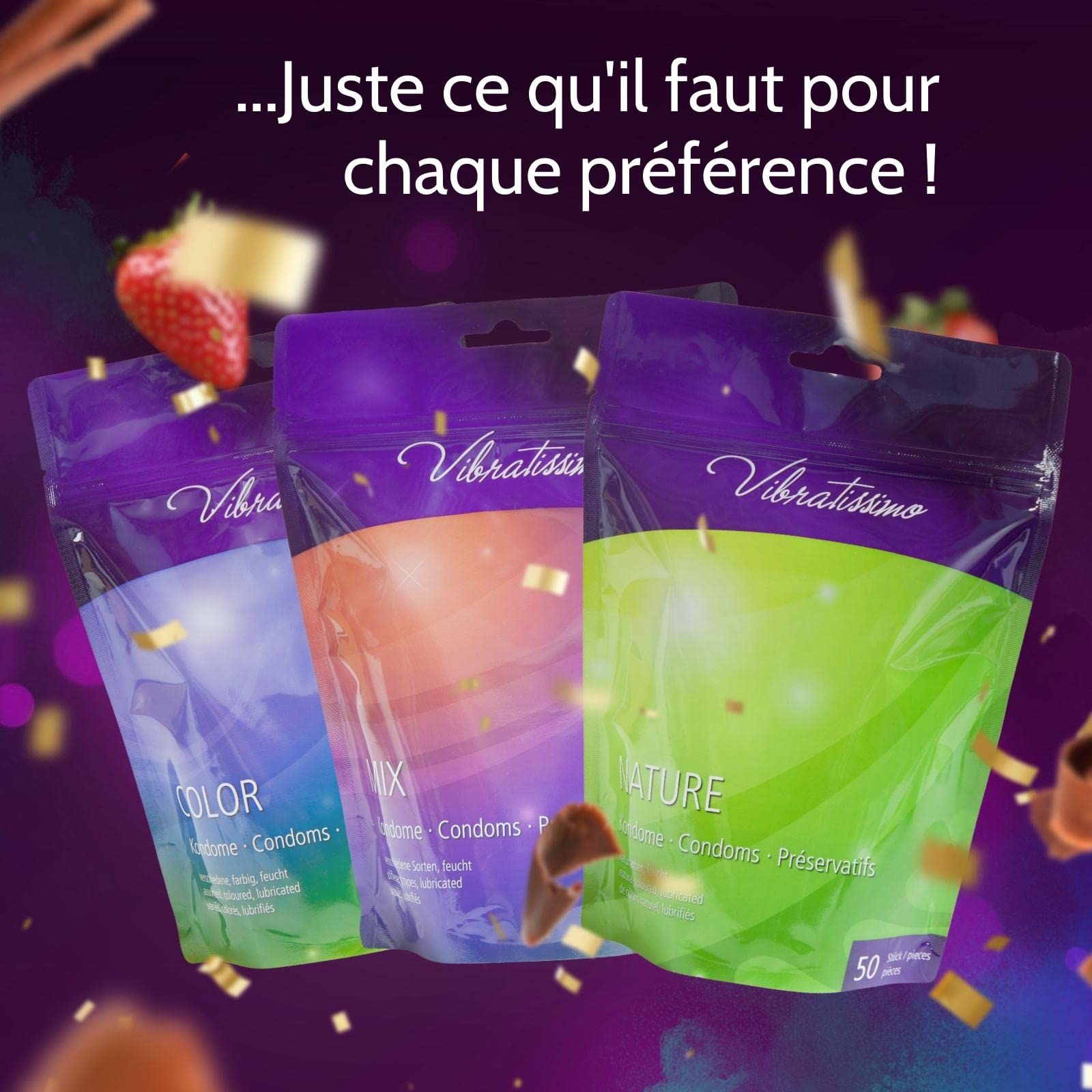 Vibratissimo - préservatifs Mix extra lubrifiés pour des sensations pures et naturelles - Paquet de 100