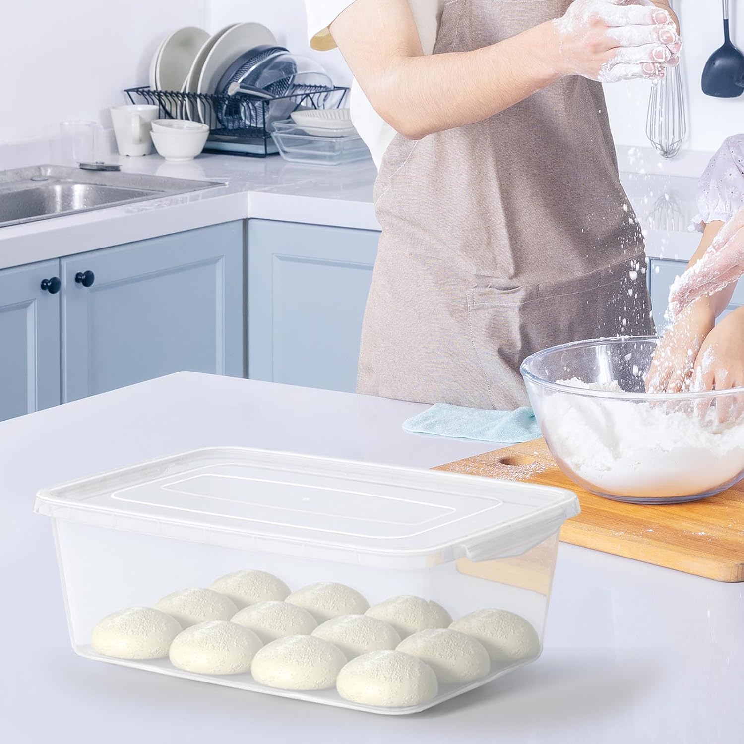 16 Quart Clear Plastic Latch Bins with Lid, 12 Packs Latching Boxes, Pizza Dough Box