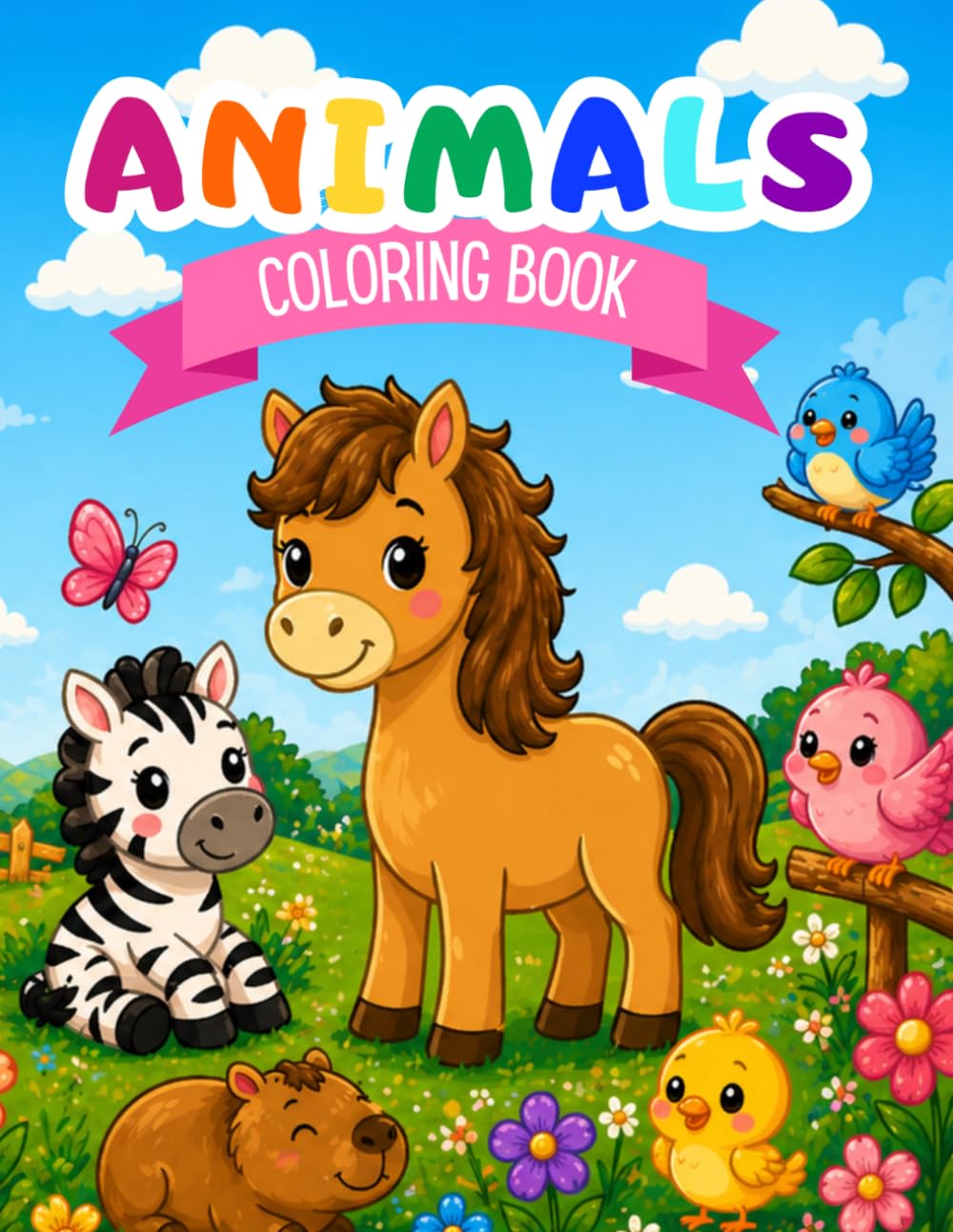 Cute Animals Coloring Book for Kids Ages 3-8: Coloring Fun for Kids, Animals Coloring Book, 50 Fun Coloring Pages