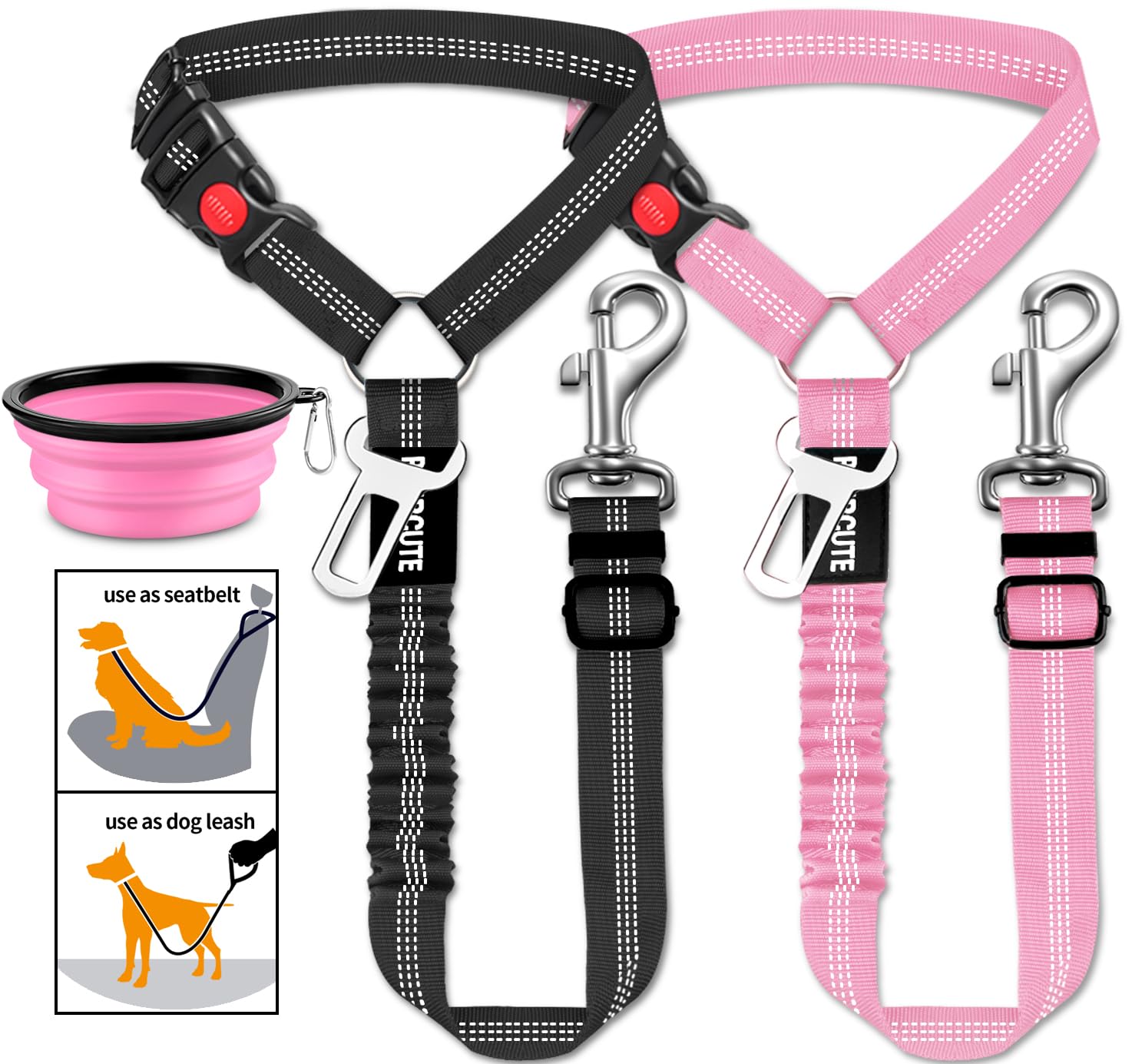Juego de 3 Cinturones de Seguridad retráctiles para Perros, Cinturones de Seguridad Ajustables para reposacabezas de vehículo, Ajustable, Resistente, elástico y Duradero, arnés de Coche para Perros