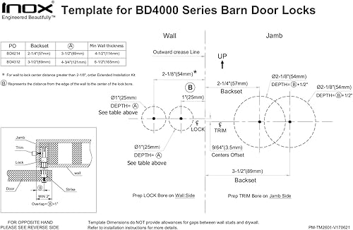 Miniatura 7 de INOX BD Series - Cerradura de privacidad para puerta de granero, para pared de 3-34 a 4-34 pulgadas, borde cuadrado de 2.362 in, negro grafito (19G)