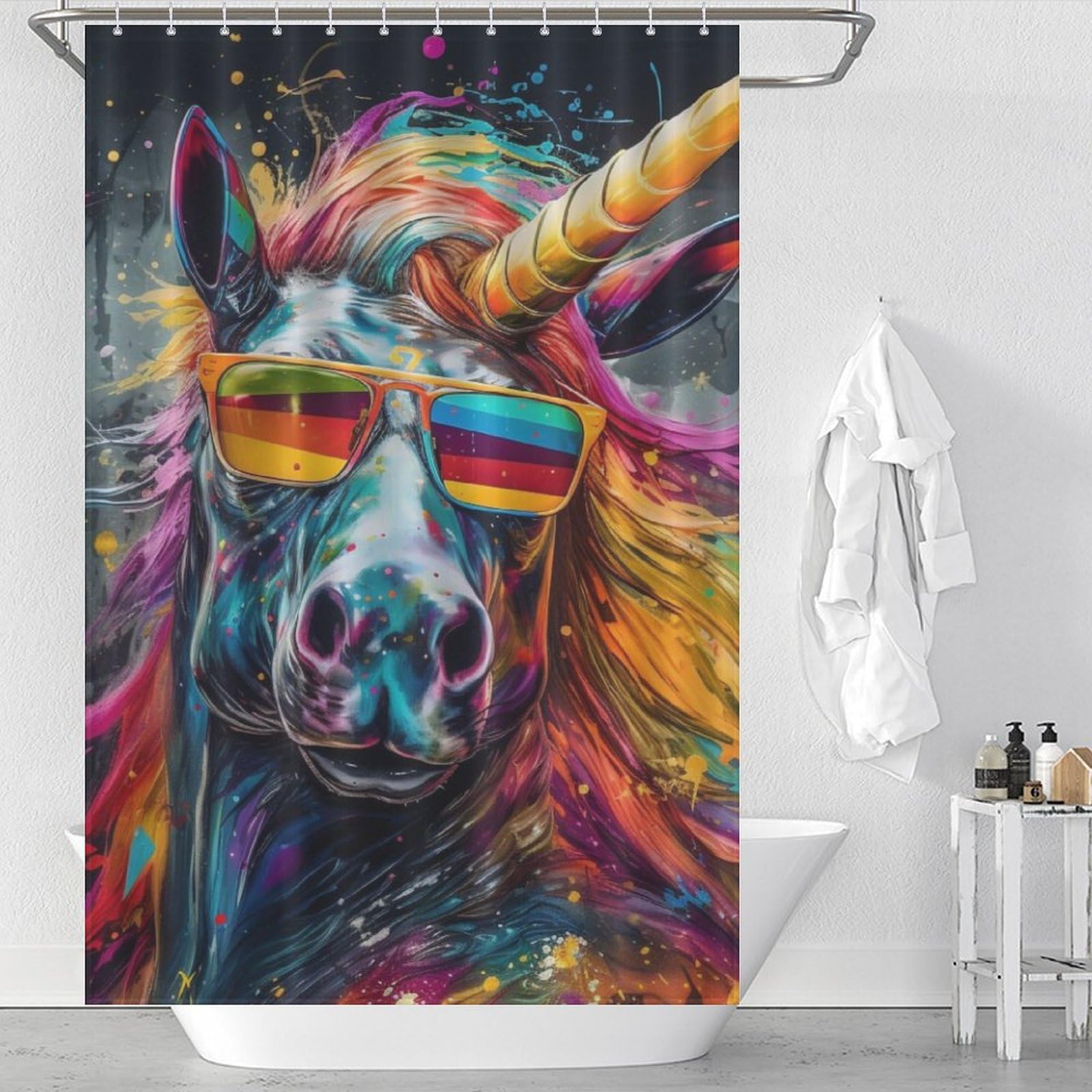Rideau de douche cheval en polyester lavable 122x183cm avec 12 crochets