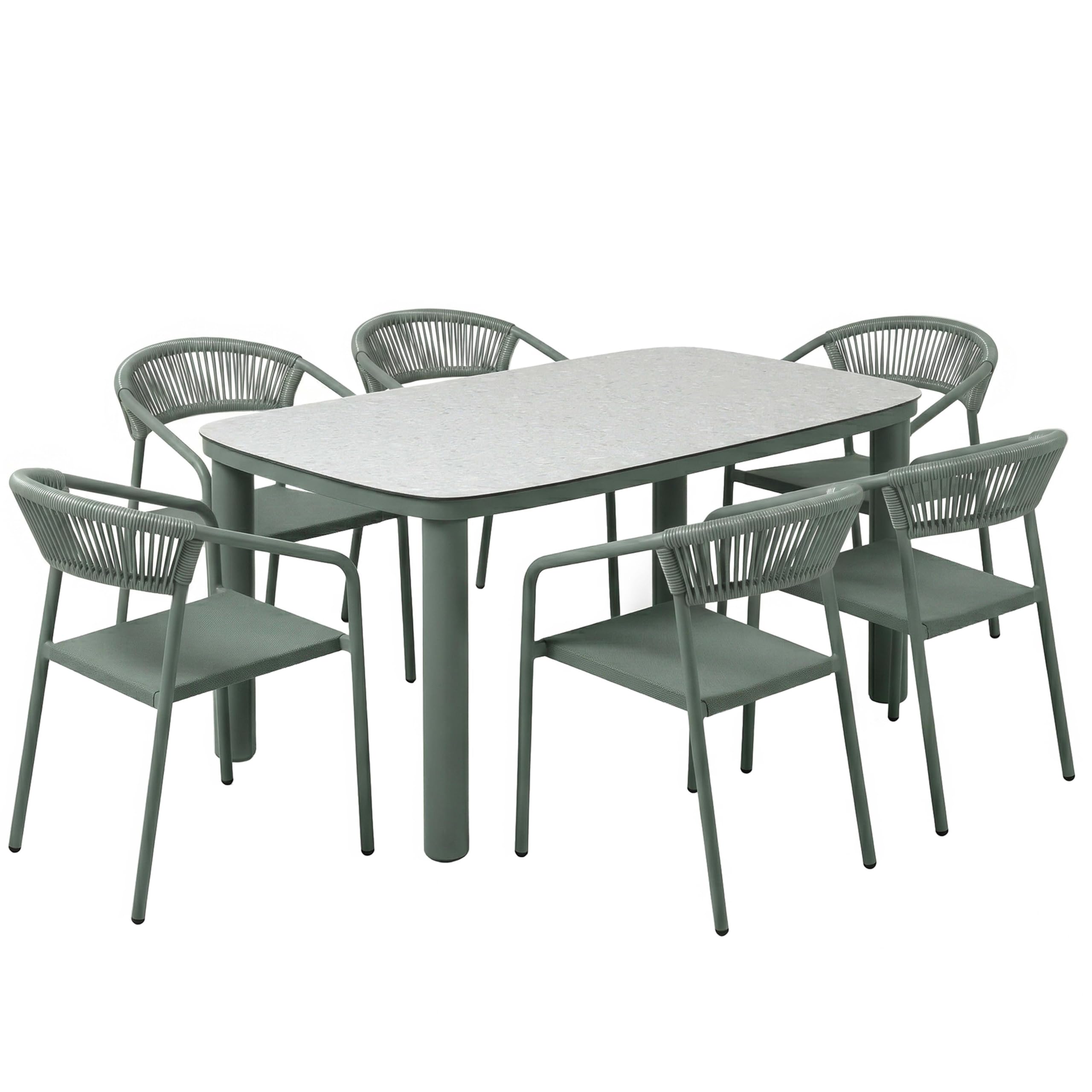 Oviala Table de Jardin Aluminium 150x90 cm et 6 chaises textilène Vert