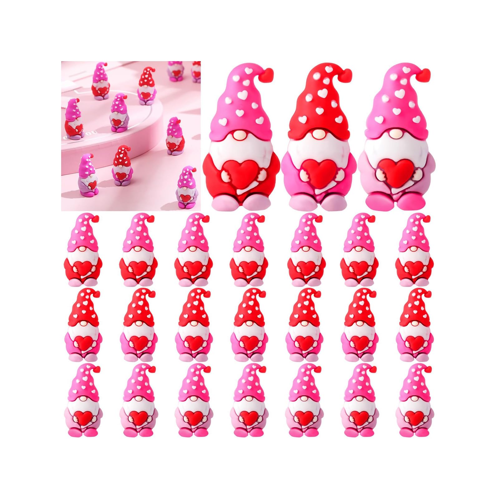 OSNIYAW Miniature Valentines Gnomes Figurines to Hide Small Love Heart Ornaments Decors Tiny Dwarf Wedding Decors Miniature Statues