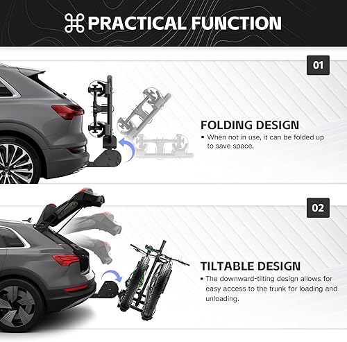 Miniatura 3 de 200 libras de capacidad, 2 portabicicletas eléctricas con rampa, portabicicletas con rampa con bloqueo y plegable, portabicicletas de hasta 5