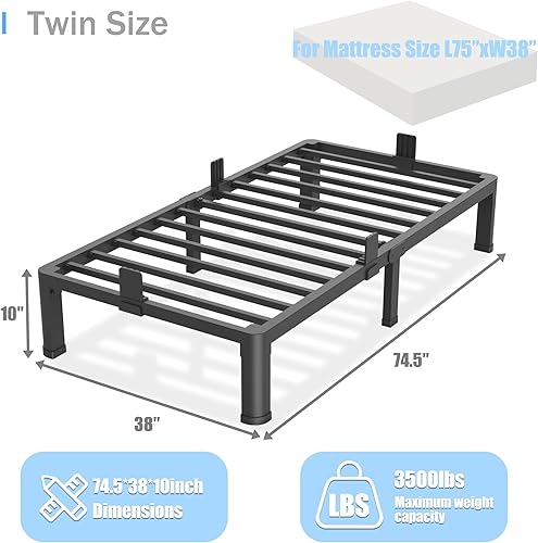 Miniatura 82 de Base de cama de tamaño matrimonial de 18 pulgadas con patas de esquina redondas, tapón deslizante de colchón, plataforma de metal resistente de 3500
