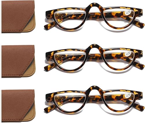 Hubeye Gafas de lectura de medio marco de metal delgado lente media luna retro lectores ultra finos con bisagras de resorte para hombres y mujeres Hubeye Gafas de lectura de medio marco de metal delgado lente media luna retro lectores ultra finos con bisagras de resorte para hombres y mujeres