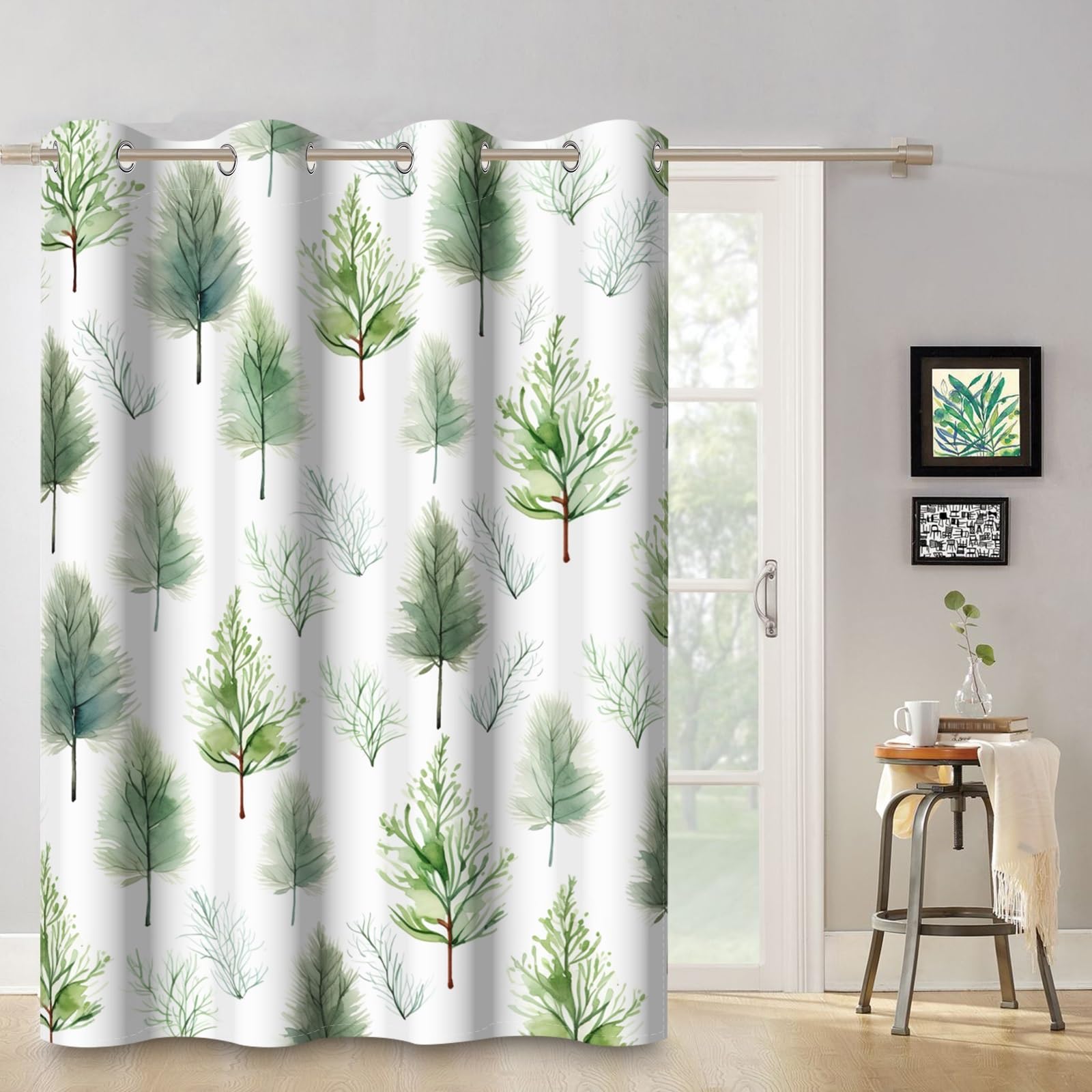 ggaimwf 132x214cm Green Forest Eyelet Curtain Pine Trees Watercolor Painting Spring Thermal Insulated Blackout Grommet Window Drapes for Living Room Bedroom Home Office,1-Single Panel - Image 4