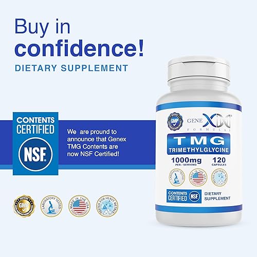Miniatura 2 de Genex Formulas Suplemento TMG de 1000 mg (120 cápsulas)  Certificado NSF para seguridad, calidad y precisión de etiquetado  Betaína anhidra