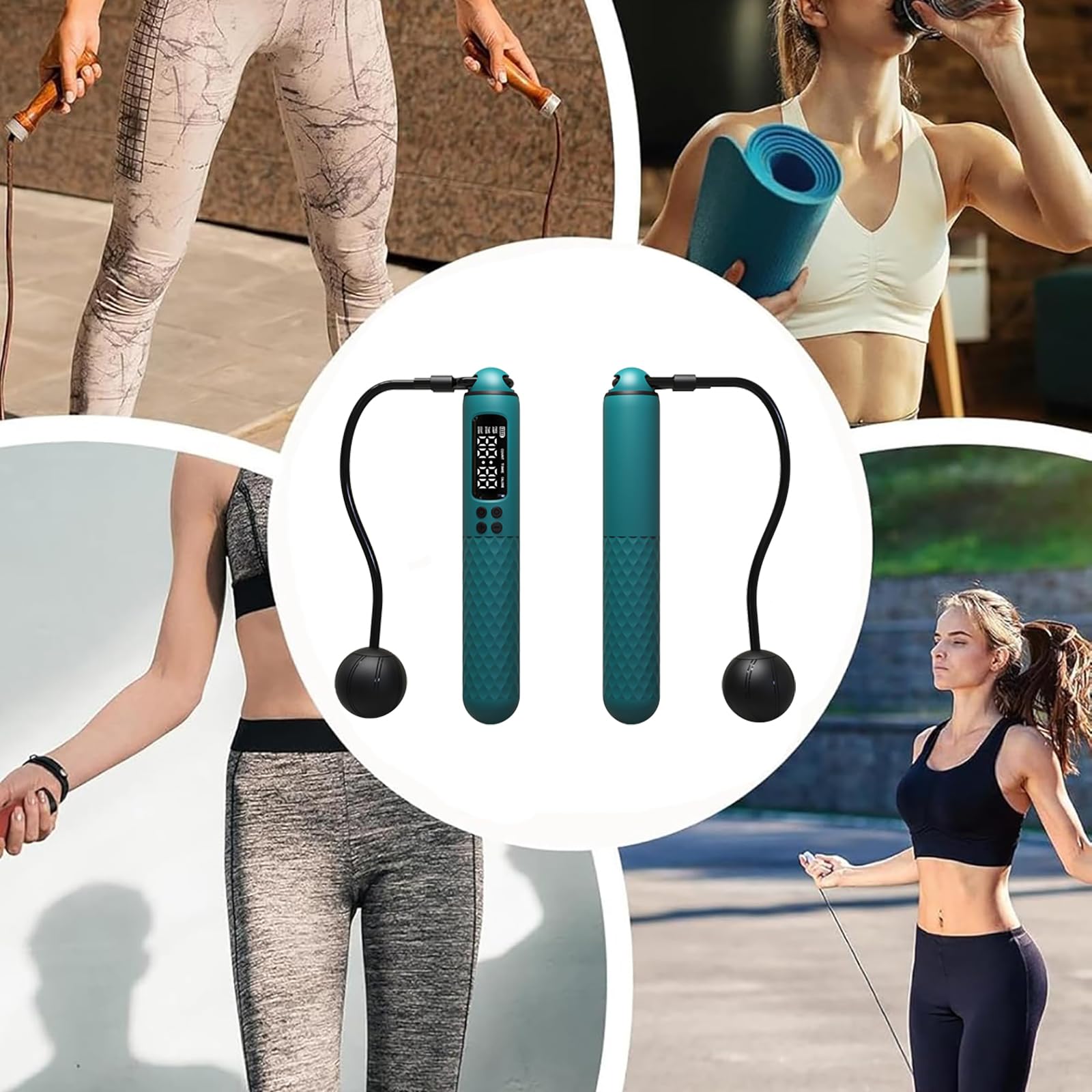 Cuerda de saltar inteligente con contador, cuerda de fitness pesada con pantalla LCD, cable de acero ajustable para entrenamiento en interiores y exteriores, dispositivo de entrenamiento de