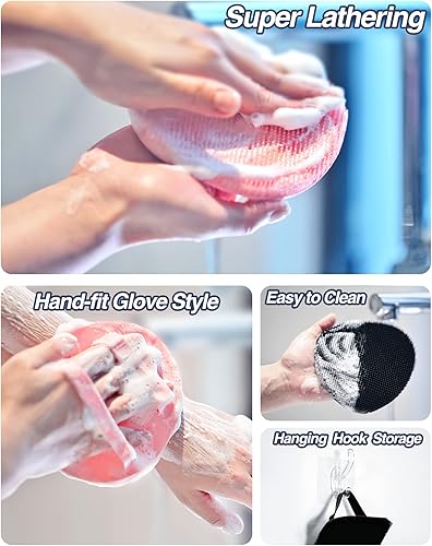 Miniatura 5 de Manmihealth Juego de depurador de espalda de silicona (cerdas finas) y guantes de baño suaves, limpiador corporal súper limpiador y combinación de