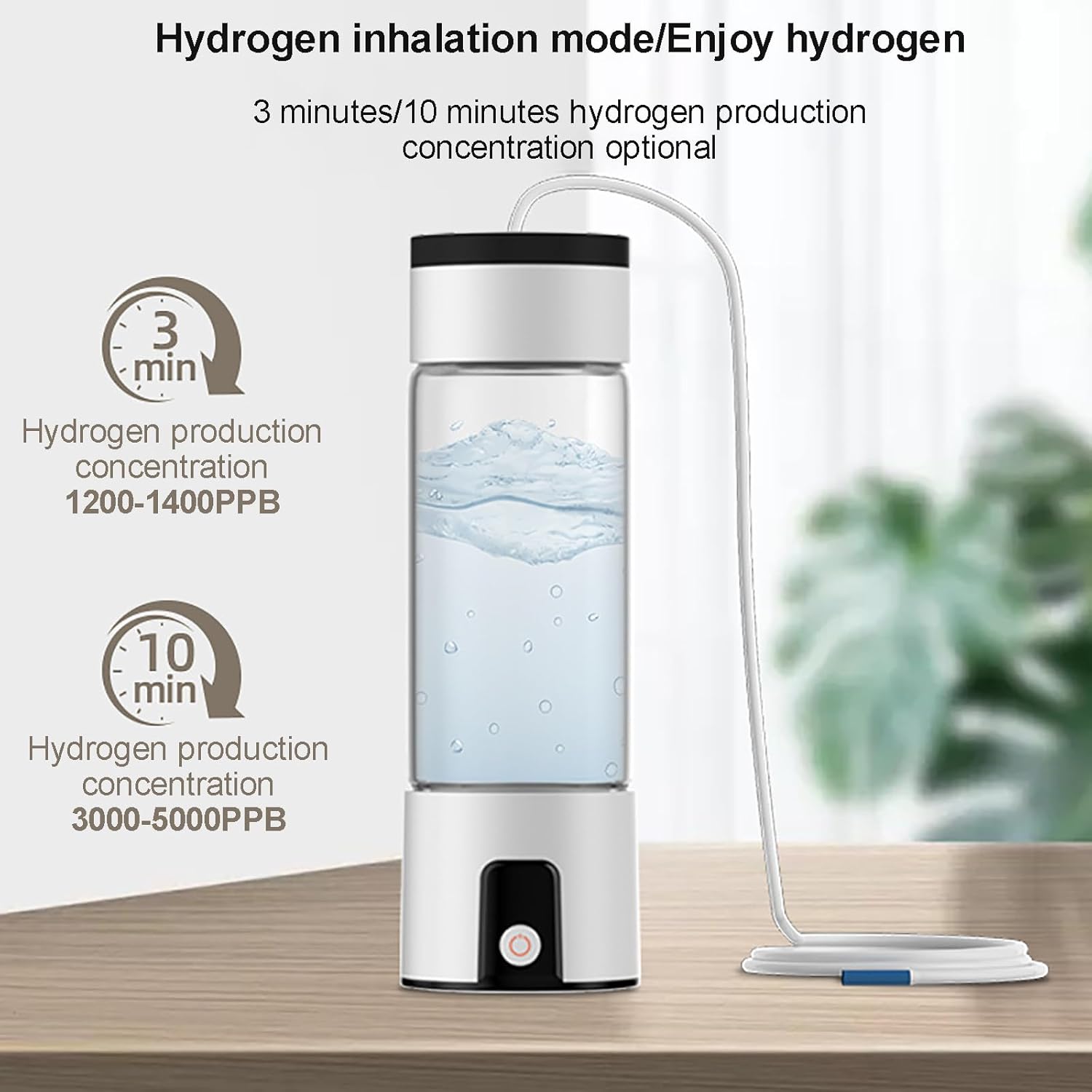 Portable Hydrogen Water Bottle Generator, 3 Minutes Rapid Electrolysis with SPE Technology, Hydrogen Water Ionizer Machine, 220 ml White
