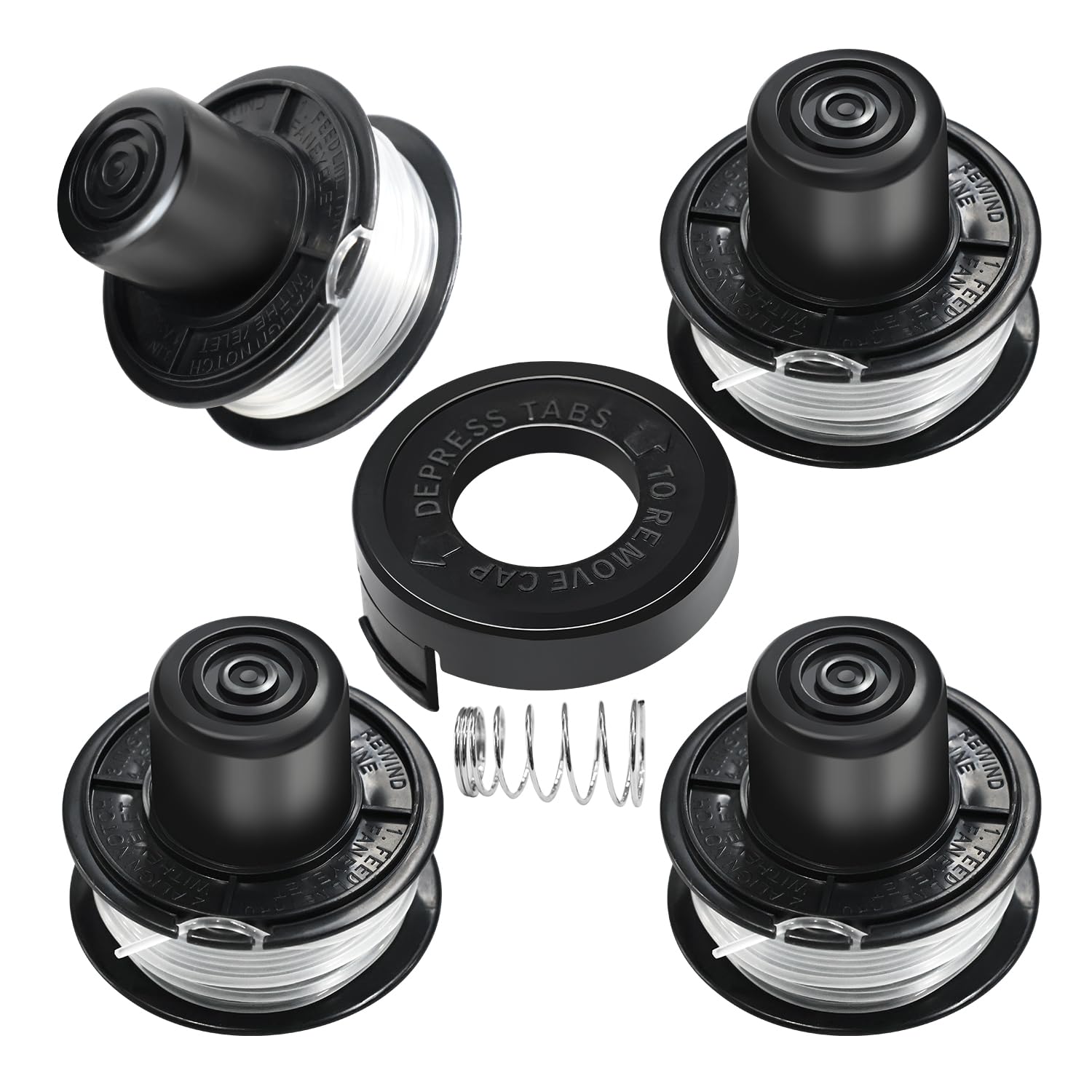 Hilo Desbrozadora para Black y Decker Cortadora, 4 Carretes | Longitud 5,1 m, Diámetro 1,6 mm con Cubierta Y Resorte