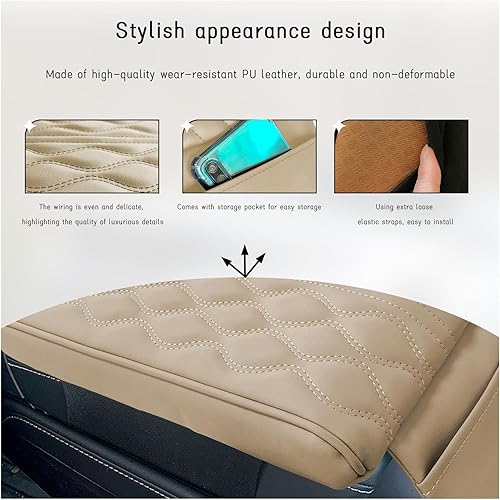 Miniatura 3 de Funda para consola central de automóvil, 12.8 x 8.6 pulgadas, almohadilla de cuero de espuma viscoelástica para reposabrazos de automóvil, almohada