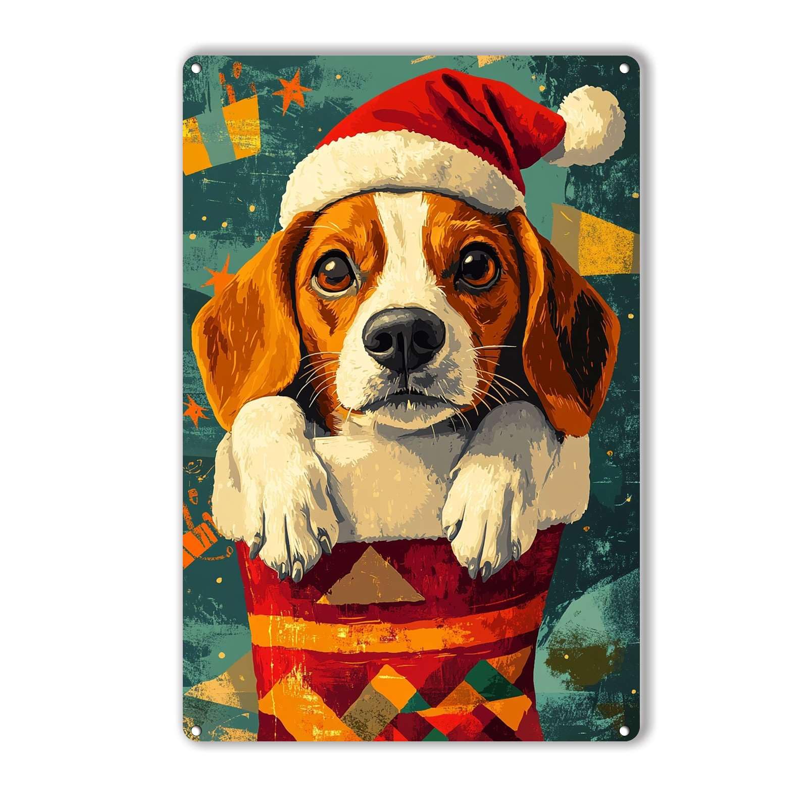 Anceky Christmas beagle Tin Sign Vintage Metal Sign Wall Decor for Farmhouse Home Bar Backyard Cafe 12×8 Inch
