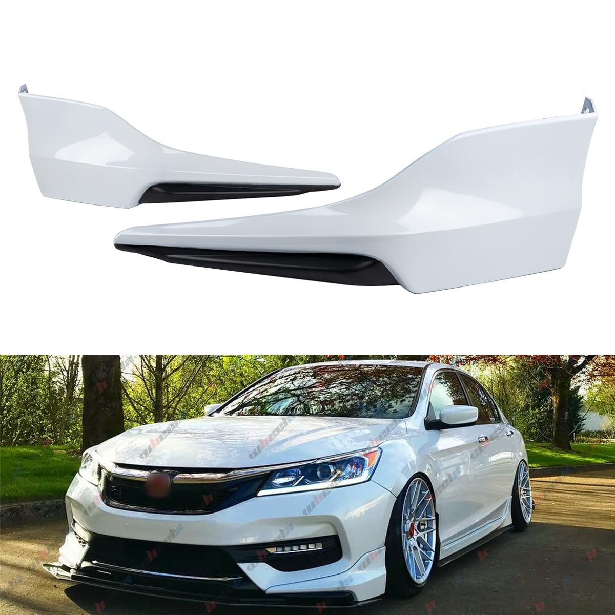 WheelX 2Pcs Front Bumper Lip Splitter Compatible with 2016-2017 Honda Accord, Fit for 4 Door Sedan, Auto Protection Body Part Kit (White & Matte Black)