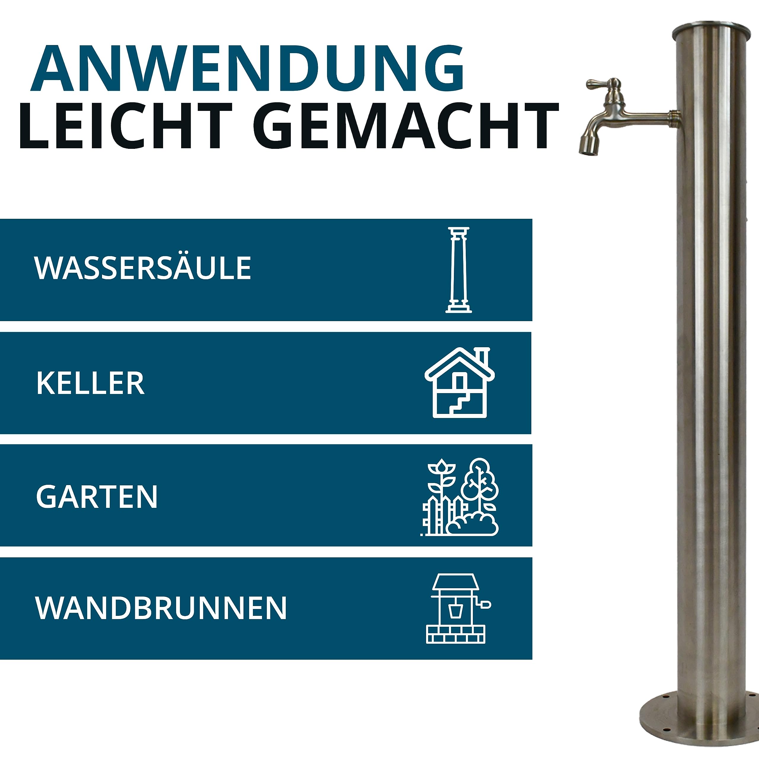 Wasserhahn aus Edelstahl, Wasserhahn Garten, Wasserhahn Wandmontage für außen und innen 145 mm, 3/4 Zoll Wasserhahn passend für Wassergartensäule, Design Auslaufhahn, Gartenwasserhahn
