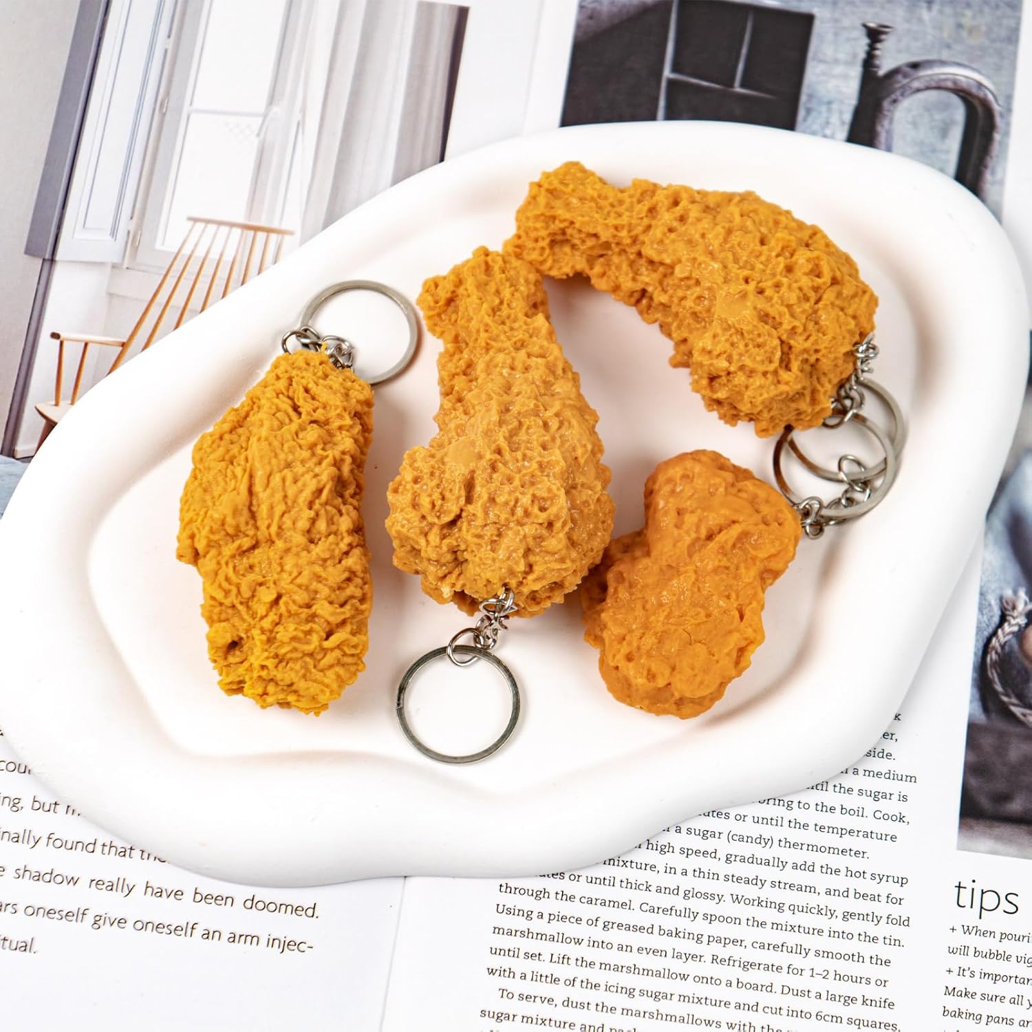6 PCS Fried Chicken Leg Chicken Wing Chicken Nuggets Keychain, Realistic Imitation Food Keychain for Backpacks Key - Image 7