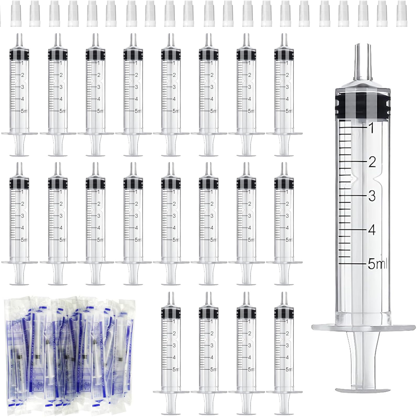 Mooshy 30 szt. 5 ml strzykawki plastikowe z pokrywką sterylna strzykawka bez igieł strzykawka dozująca w indywidualnym opakowaniu do karmy dla zwierząt laboratorium naukowe