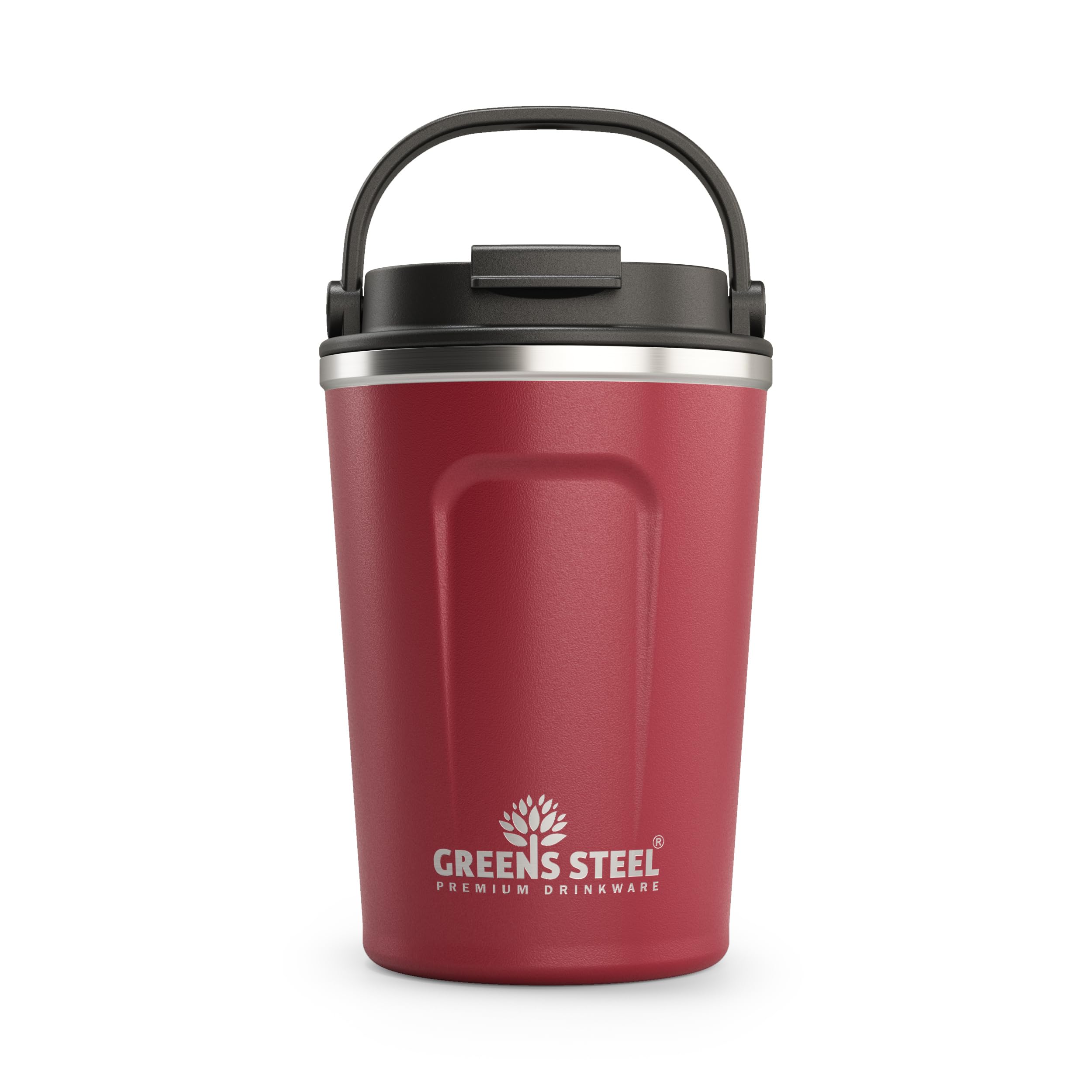 Mug Isotherme Greens Steel 350ml - Rouge - Acier Inox Double Paroi - Garde Chaud 6h/Froid 12h - Lavable Lave-Vaisselle