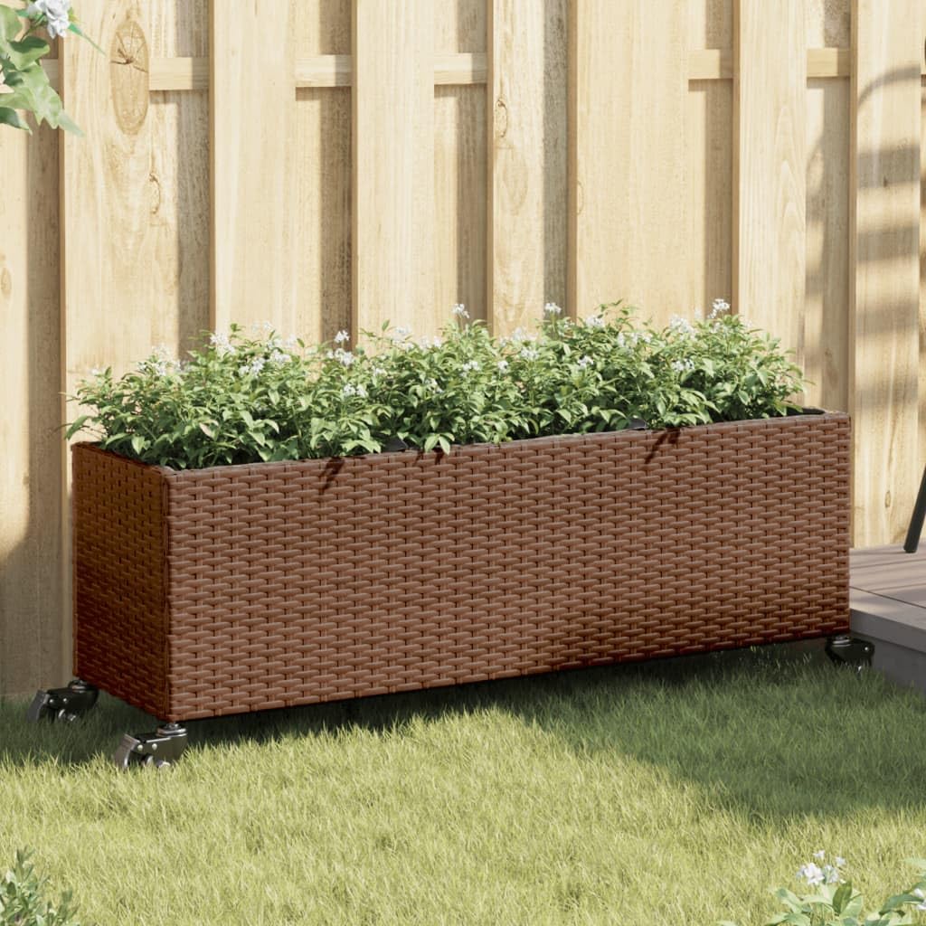 Pot de fleurs avec roulettes marron pour extérieur terrasse 3 pots bac