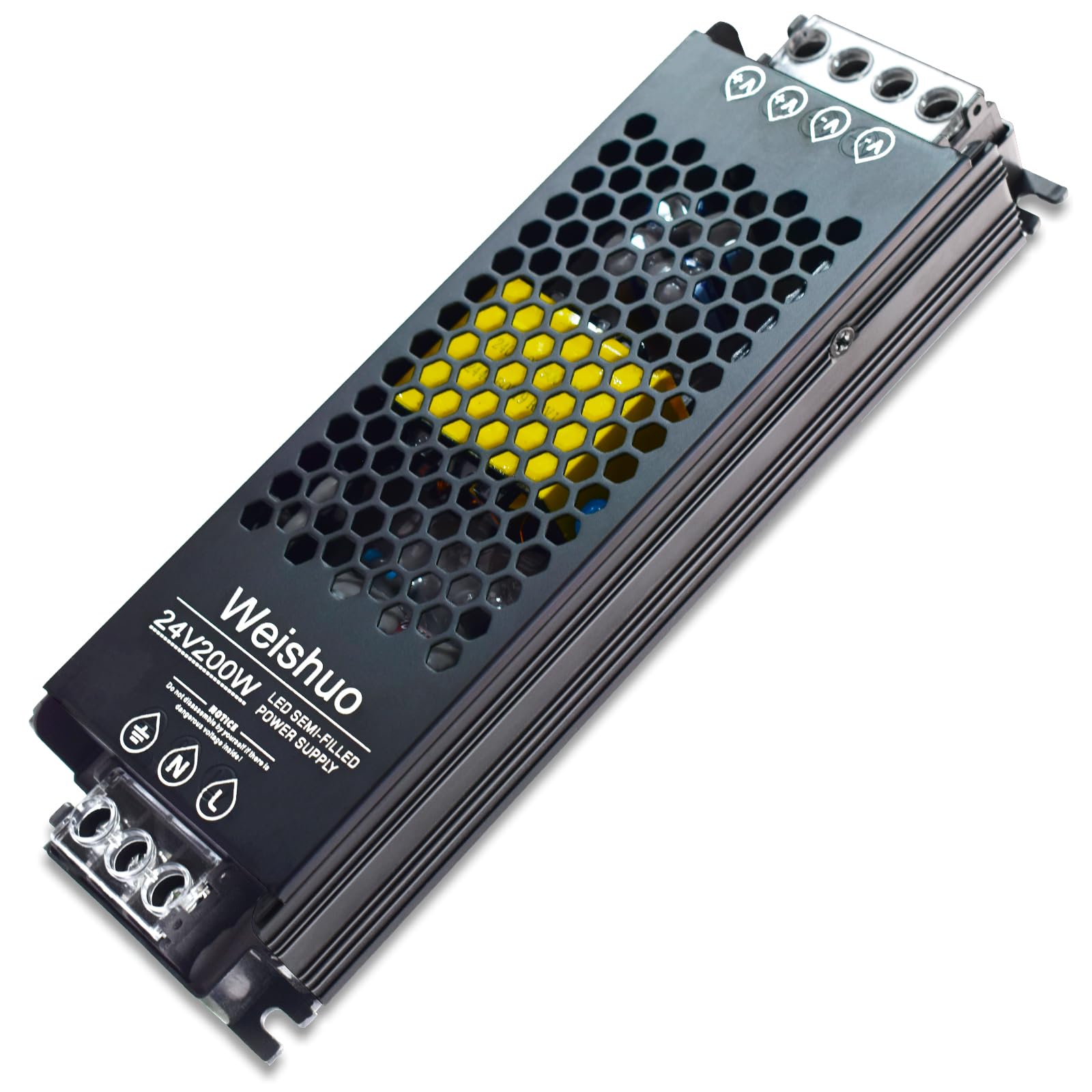 Weishuo LED Driver 24V 200W 8.3A LED Transformer IP20 AC 220V to DC 24 Volt Constant Voltage Slim Switching Power Supply for LED Strip Lights LED Bulbs and Indoor Lamps, Black