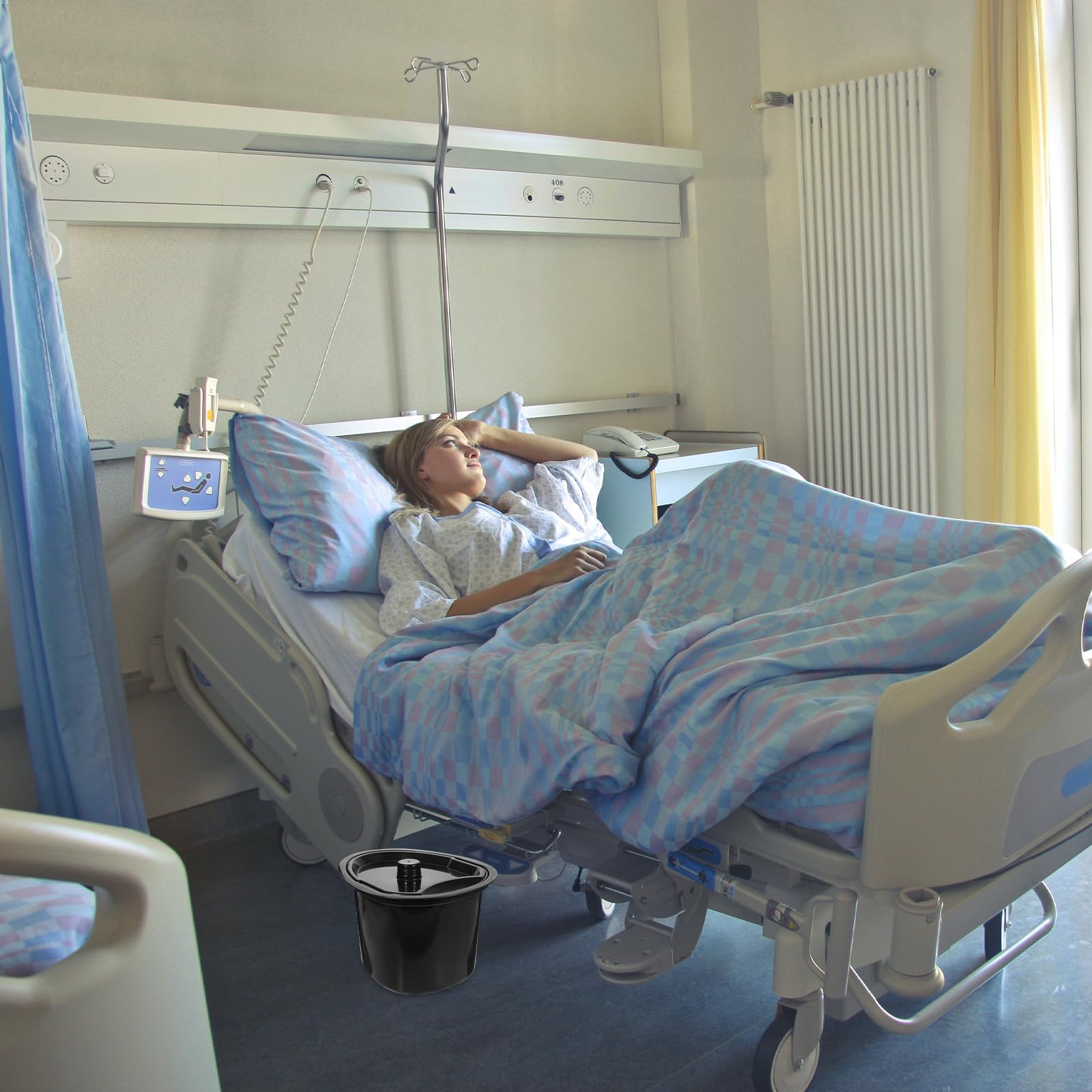 Pot de Chambre Adulte Noir 5l en Plastique avec Couvercle, Facile à Transporter, Design Ergonomique pour Patients et Personnes Handicapées
