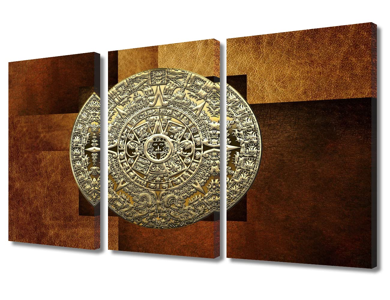 3 Pieces Canvas Art Wall Decor Aztec Culture Bedroom Wall Art Mayan Civilization Pictures for Living Room Aztec Calendar Wall Painting Modern Wall Art Stretched and Framed Ready to Hang 36"Wx24"H