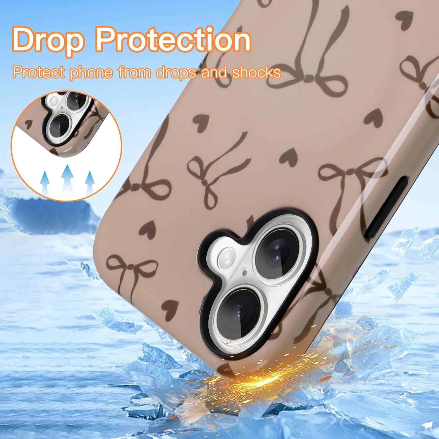 KANGHAR Case for iPhone 17 Compatible with Magsafe Cute Brown Bows and Hearts Scratch Resistant Hybrid 2-Layer Hard Protective Phone Cover for Girl Women Boy Men 6.1 Inch