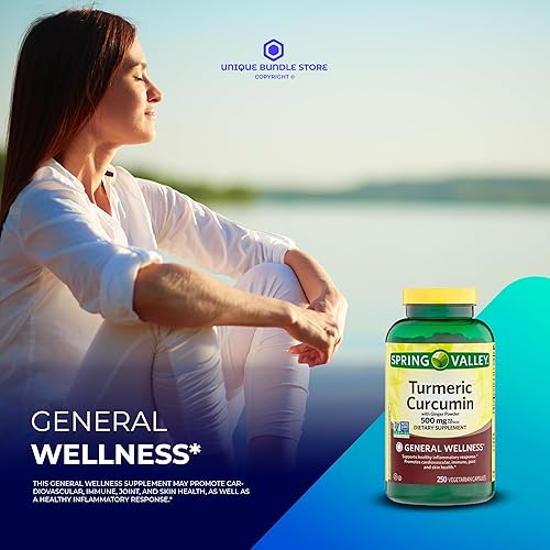 Miniatura 3 de Spring Valley - Curcumina de cúrcuma de 500 mg, con jengibre en polvo, 250 unidades de bienestar general, cápsulas de curcumina de cúrcuma,