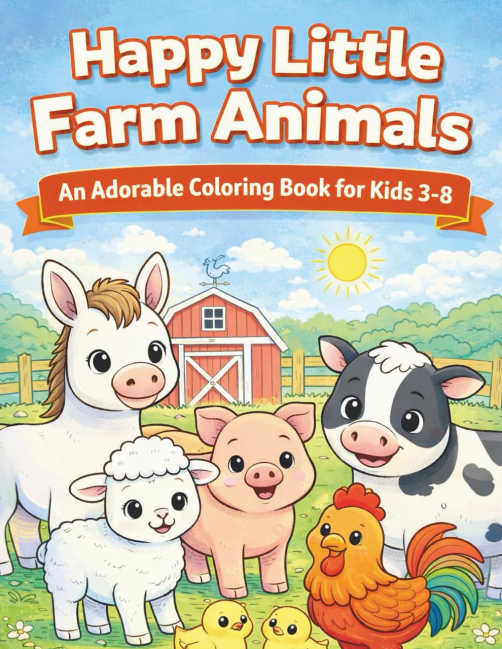 Happy Little Farm Animals: An Adorable Coloring Book for Kids Ages 3-8 (Happy Little Coloring Book Series)