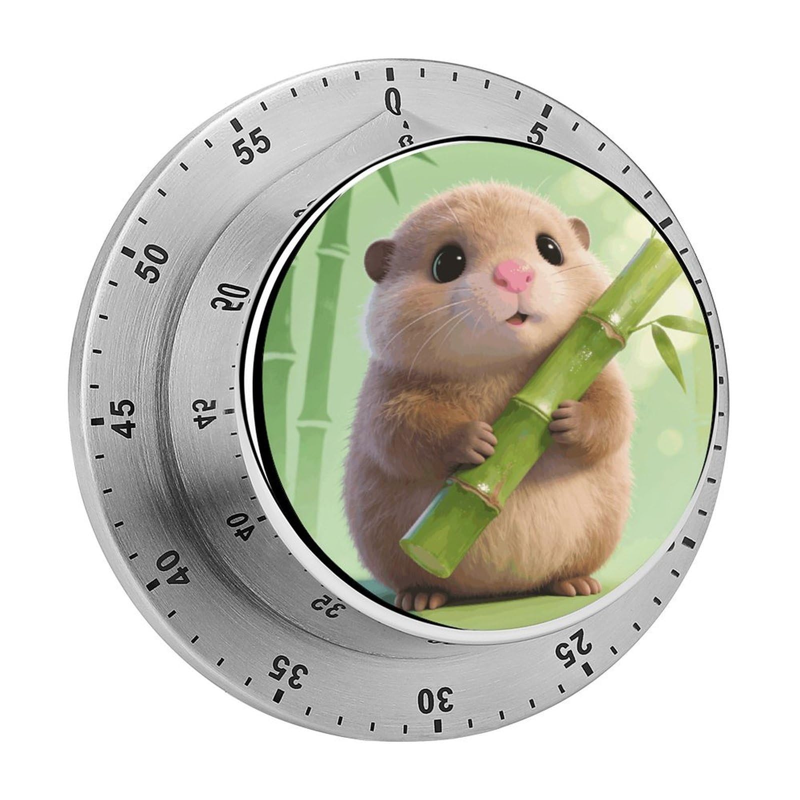 Cute Bamboo Guinea Pig Mechanical Kitchen Timer, Magnetic Stainless Steel Countdown Timer, Loud Alarm Cooking Timer for Baking, Cooking, Fitness, Classroom, No Battery Needed