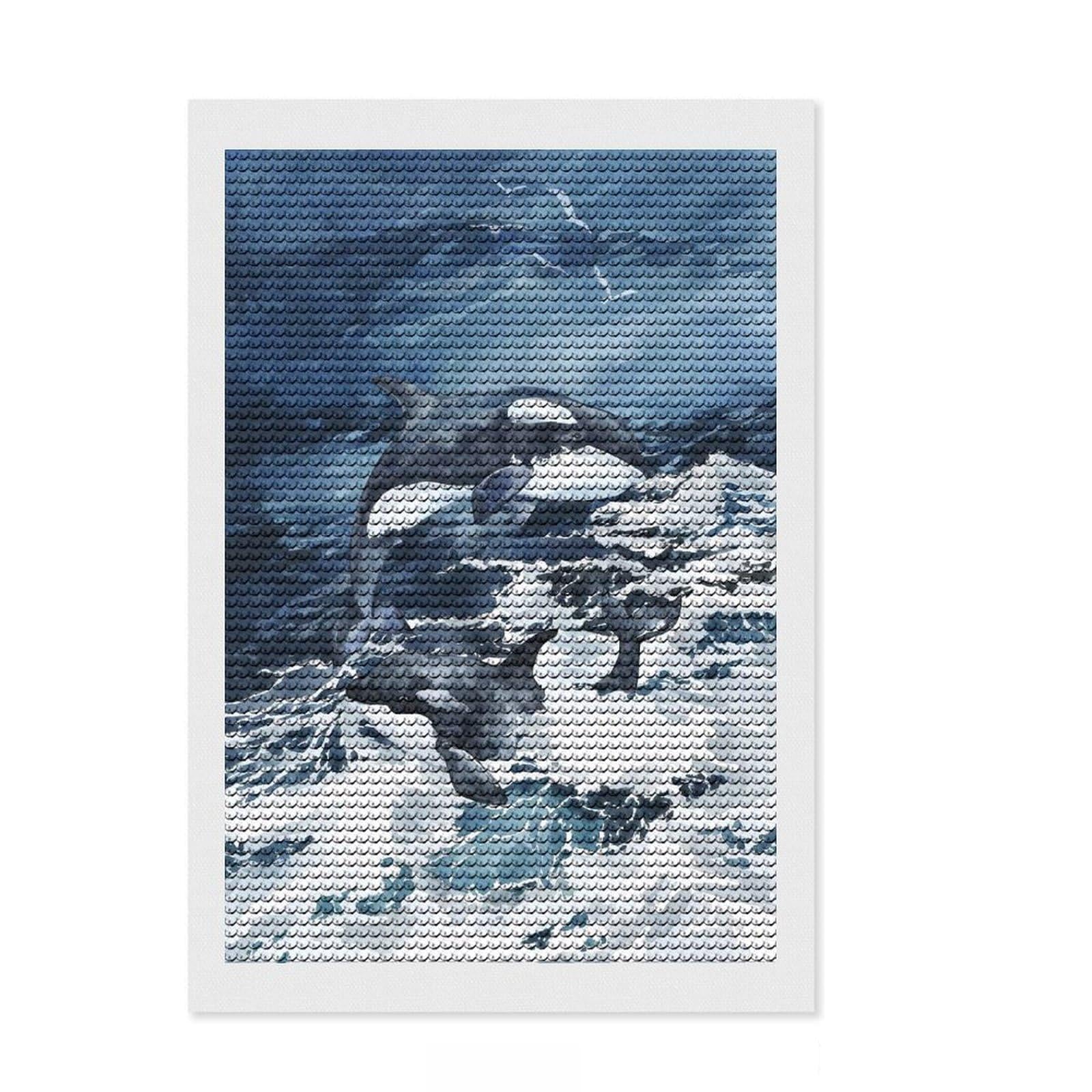 Junmoney Wild Orcas Diamond Painting Set 8"x12", Festive Craft Gift, for Beginners, Full Kit Included, Vintage Style Decor