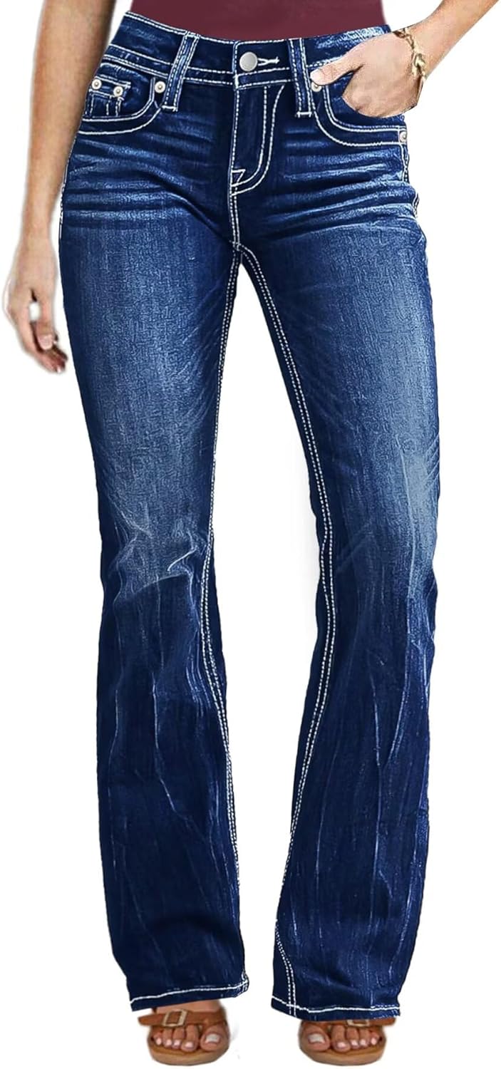 Flamingals Mid Rise Skinny Jeans for Women Trendy Wash Stretchy Butt Lifting Western Jeans with Pocket Back