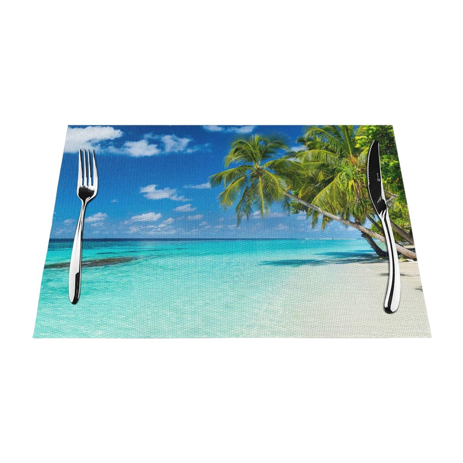 PVC Placemat Set of 1 PCS, 45x30 CM, Romantic Beach Printed Non-Slip Heat Resistant Place Mats for Kitchen Dining Table Indoor Outdoor