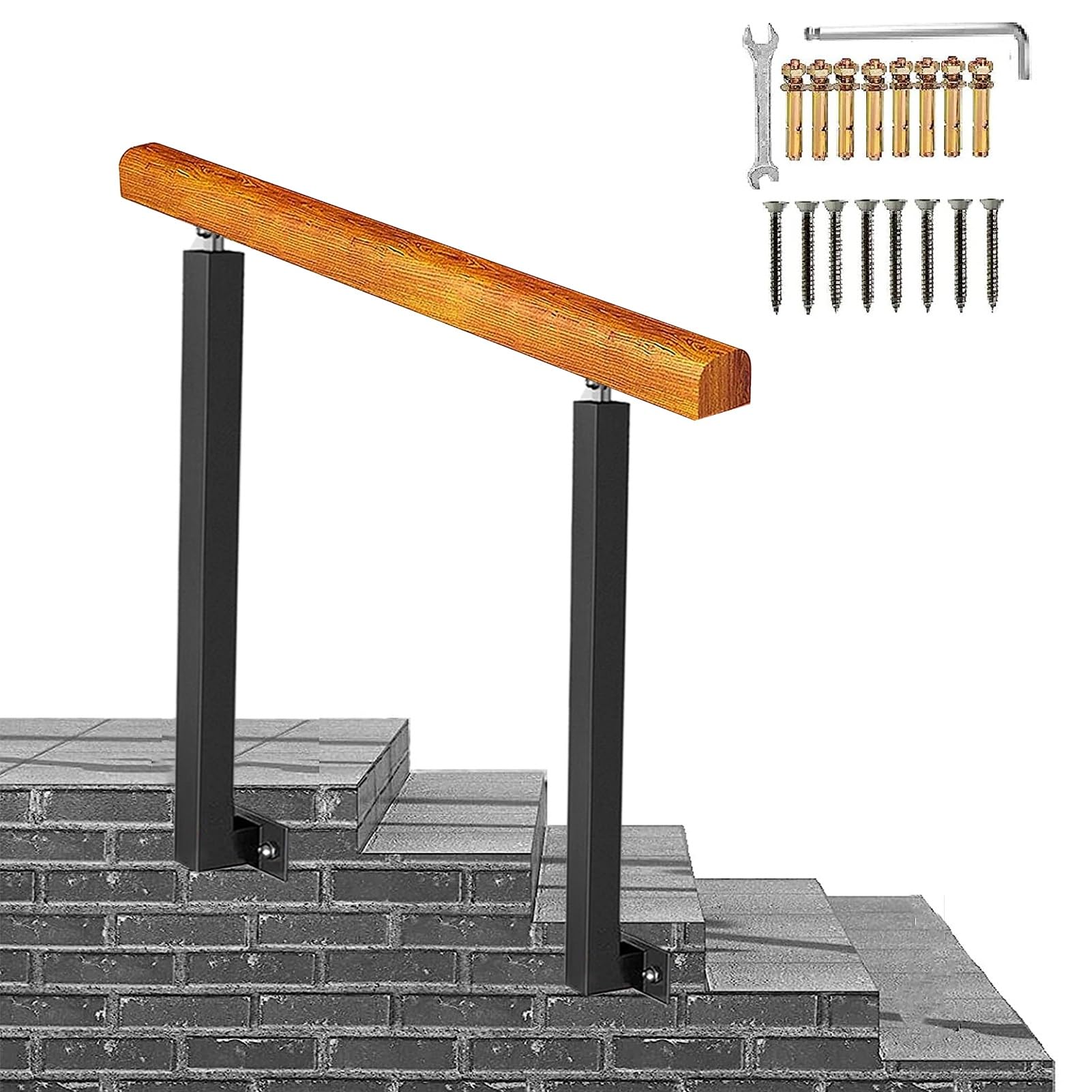 Rampe d'escalier extérieure fer forgé réglable pour escalier bois et jardin