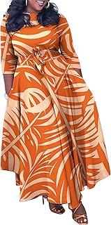 Casual Floral Print Plus Size Maxi Dress for Women 3/4 Sleeve High Waist...