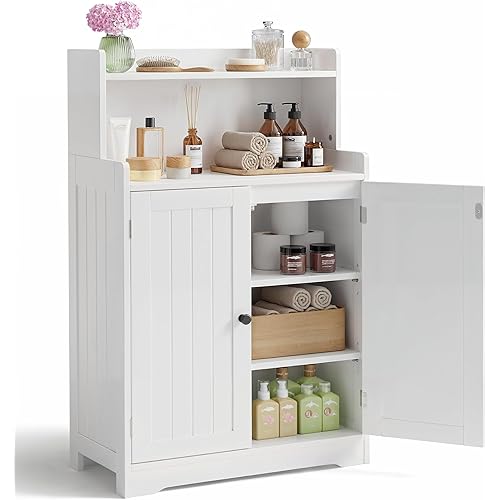 Gizoon 40" H Bathroom Storage Cabinet, Freestanding Organizer with 2 Doors, 2 Adjustable Shelves, Floor Pantry Cabinet for Dining Room, Kitchen, Living Room, Hallway, White