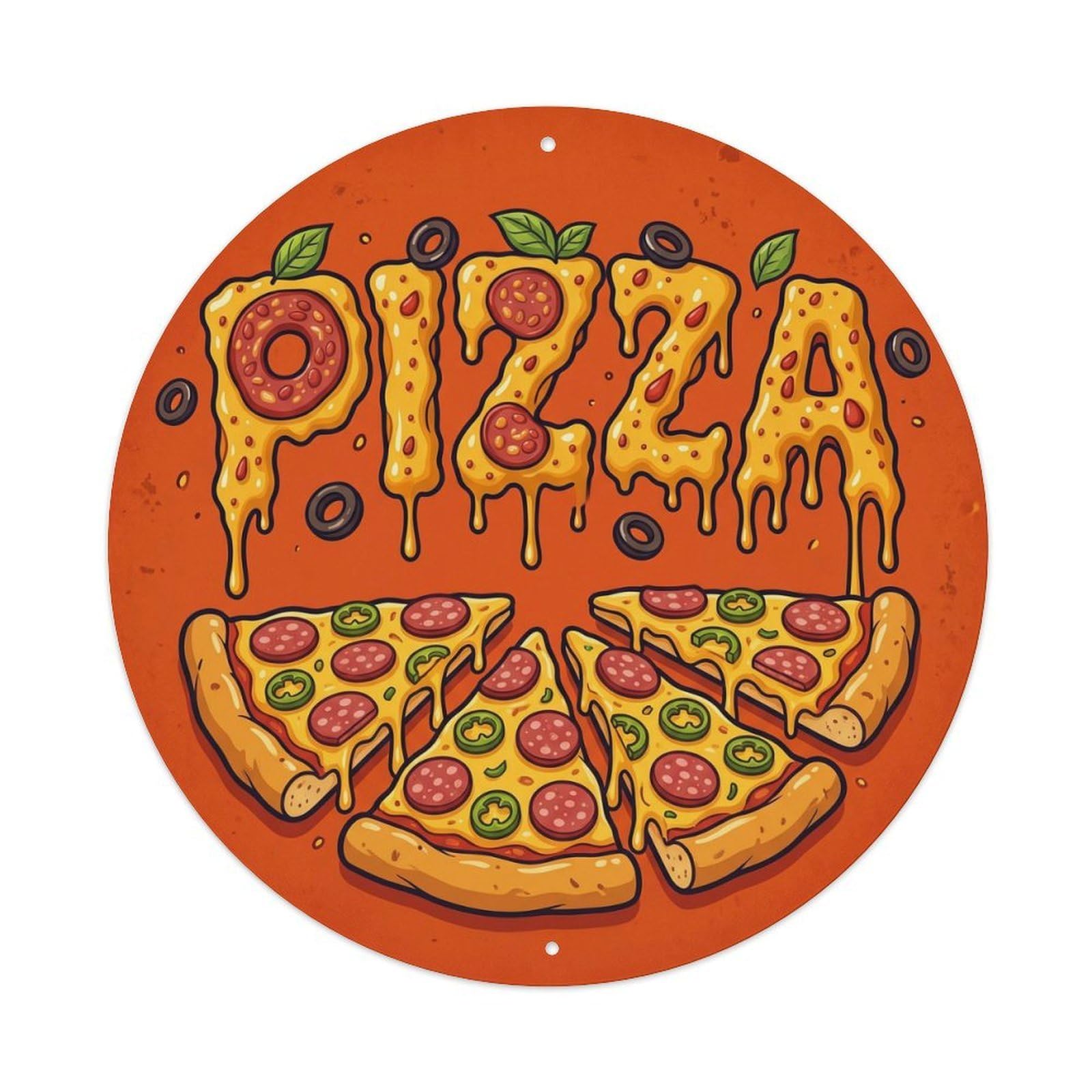 Cwbufd Vintage Style Vintage Pizza Slice Salami Jalapeno Vintage Metal Tin Sign Plaque Wall Decor For Cafe, Club Bar, Office, Garden Metal Poster 8X8inch
