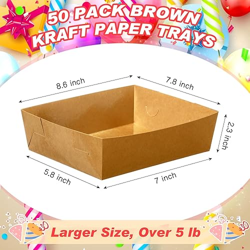 Miniatura 3 de Uiifan Paquete de 50 bandejas de papel para alimentos de 5 libras, platos grandes para nachos, bandejas desechables para aperitivos, resistentes a