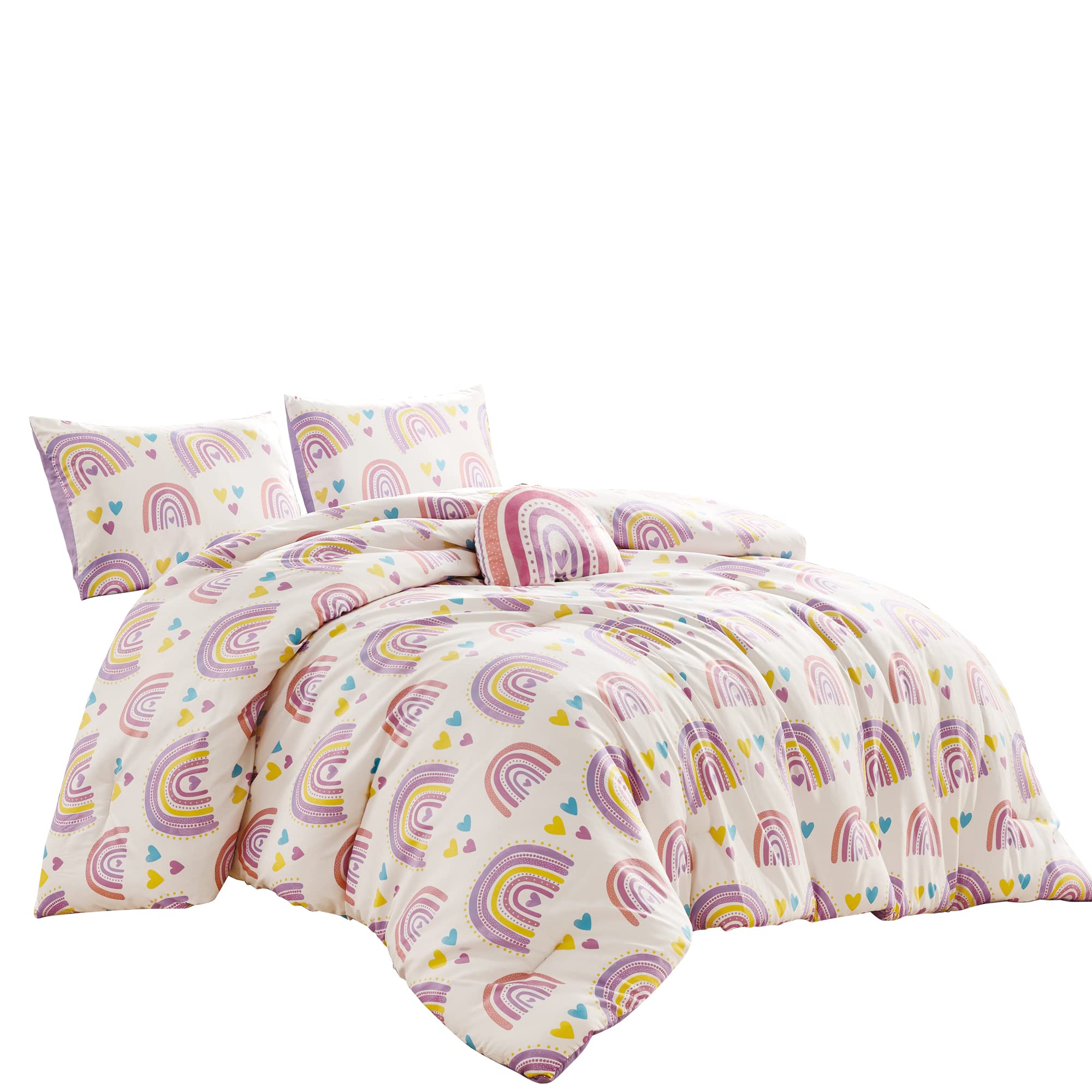 Set di biancheria da letto per bambini, con lenzuolo con angoli, per letto matrimoniale, motivo arcobaleno con cartoni animati, colore rosa, leggero, Kawaii (senza lenzuolo piatto