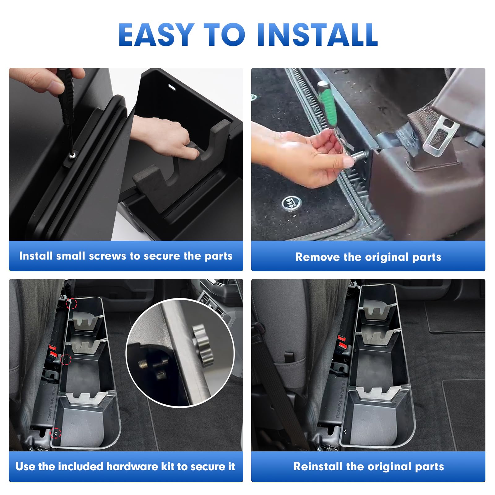 Detachable Under Seat Storage for 2019-2025 2026 Chevy Silverado/GMC Sierra 1500 2500HD 3500HD, Durable ABS Rear Underseat Organizer Box 6PCS Kit with Mesh Pocket & Inner Bin, Silverado Accessories — view 8