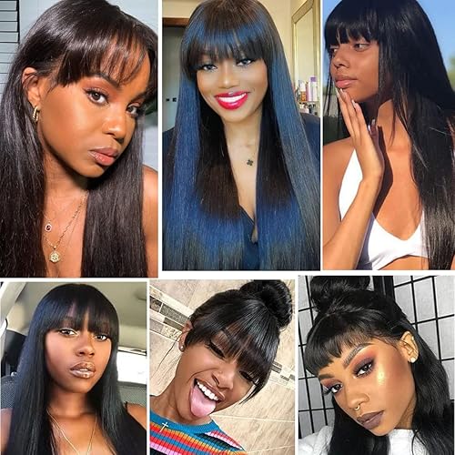 Miniatura 6 de BuLaDou Pelucas de cabello humano lacio con flequillo, 13 x 4, HD, transparente, encaje frontal, pelucas para mujeres, cabello virgen brasileño, sin