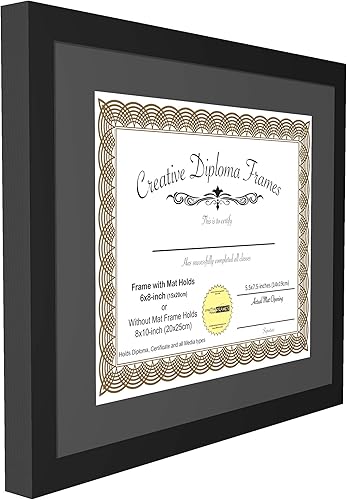 Miniatura 3 de Creative Picture Frames Marco de diploma negro clásico de 12 x 16 pulgadas con paspartú negro de cristal y colgadores de pared instalados, marco con