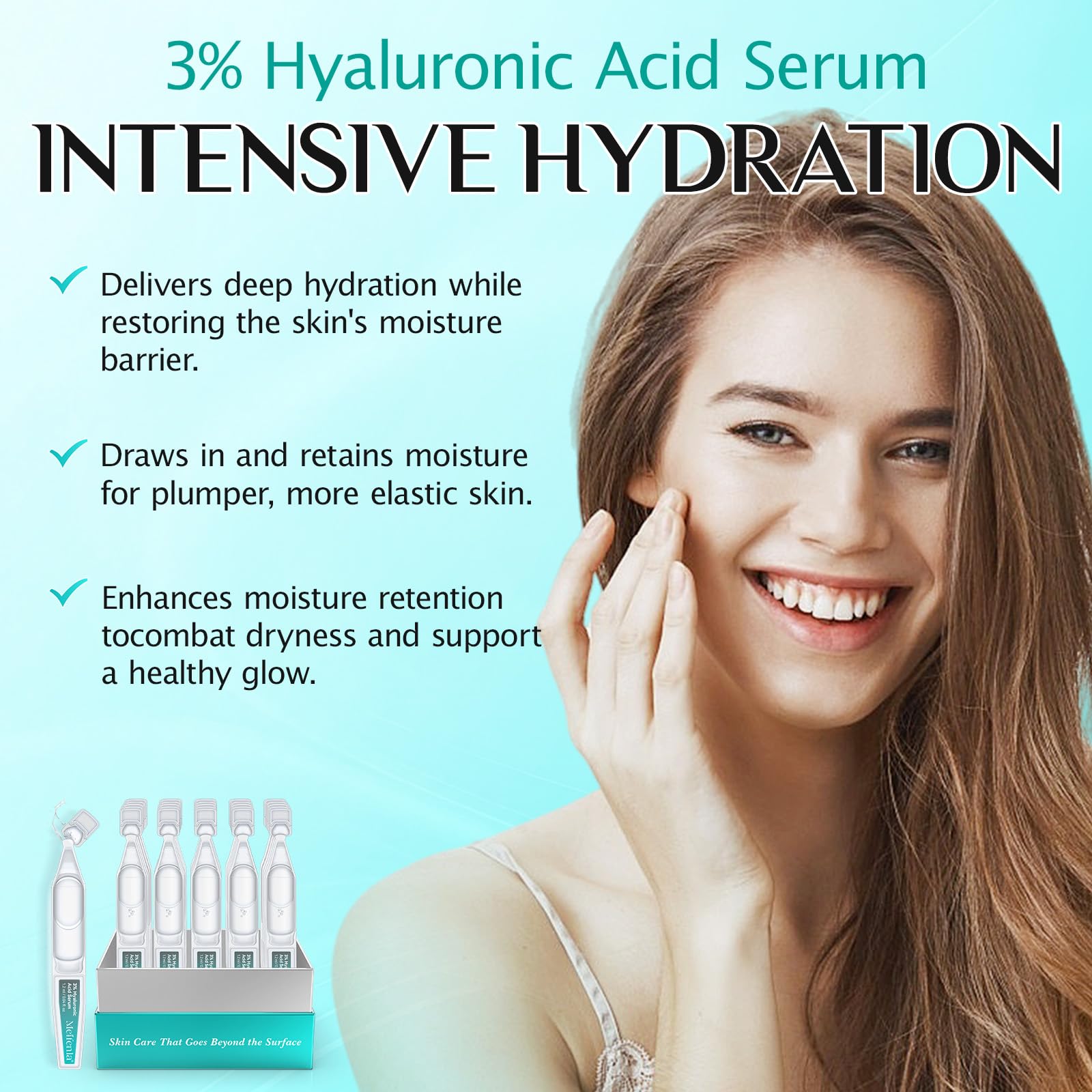 3% Hyaluronic Acid Serum Ultra-Hydrating Vials, 30Pcs Hyaluronic Acid Tubes, Deep Hydration Essence - Image 2