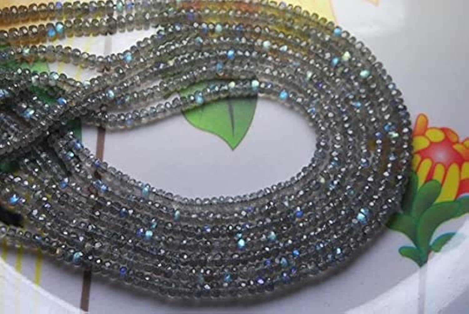 Labradorite facettée perle rondelle 3,5mm fil 35cm pour création bijou