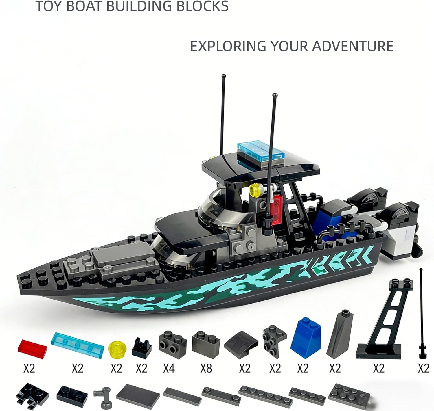 City Coast Guard Boat Building Blocks Set – Charge Boat, Rescue Boat & Patrol Ship Toy for Boys and Girls, STEM Educational Toy, Fun Gift for Kids Birthday & Holidays