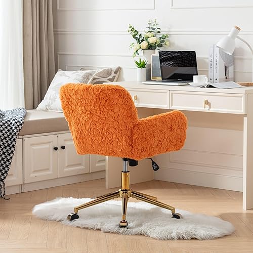 Miniatura 16 de Goujxcy Silla de oficina, silla de oficina en casa con base de metal dorado, silla de escritorio ajustable, silla de oficina giratoria, silla de